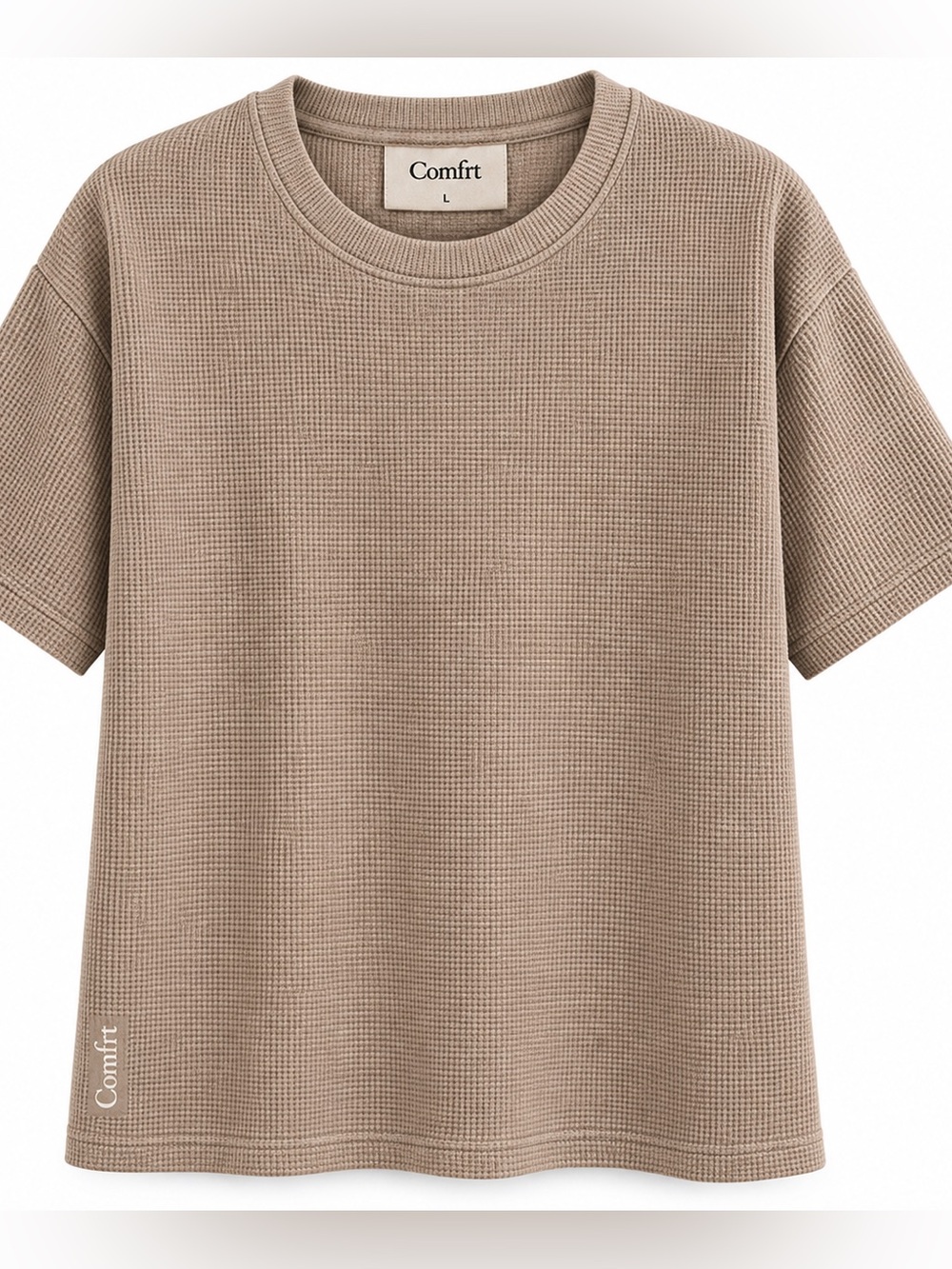Comfrt Colors Short-Sleeve Waffle Tee & Shorts in Light Tan/Bark
